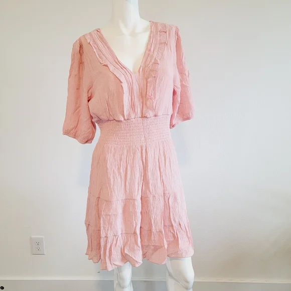 *Host Pick* Coral Peach V-Neck Balloon Sleeve Casual Mini Dress Sz Petite XL - Picture 7 of 10